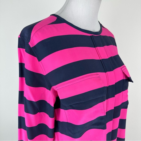 Equipment Navy Pink Striped Silk Button Down Shirt Size Large - Picture 5 of 13